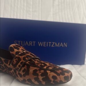Stuart Weitzman Brown and Black Loafers with Leopard Print
